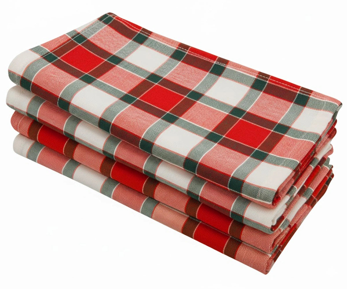 Christmas cotton napkins in red and white plaid pattern with black accents