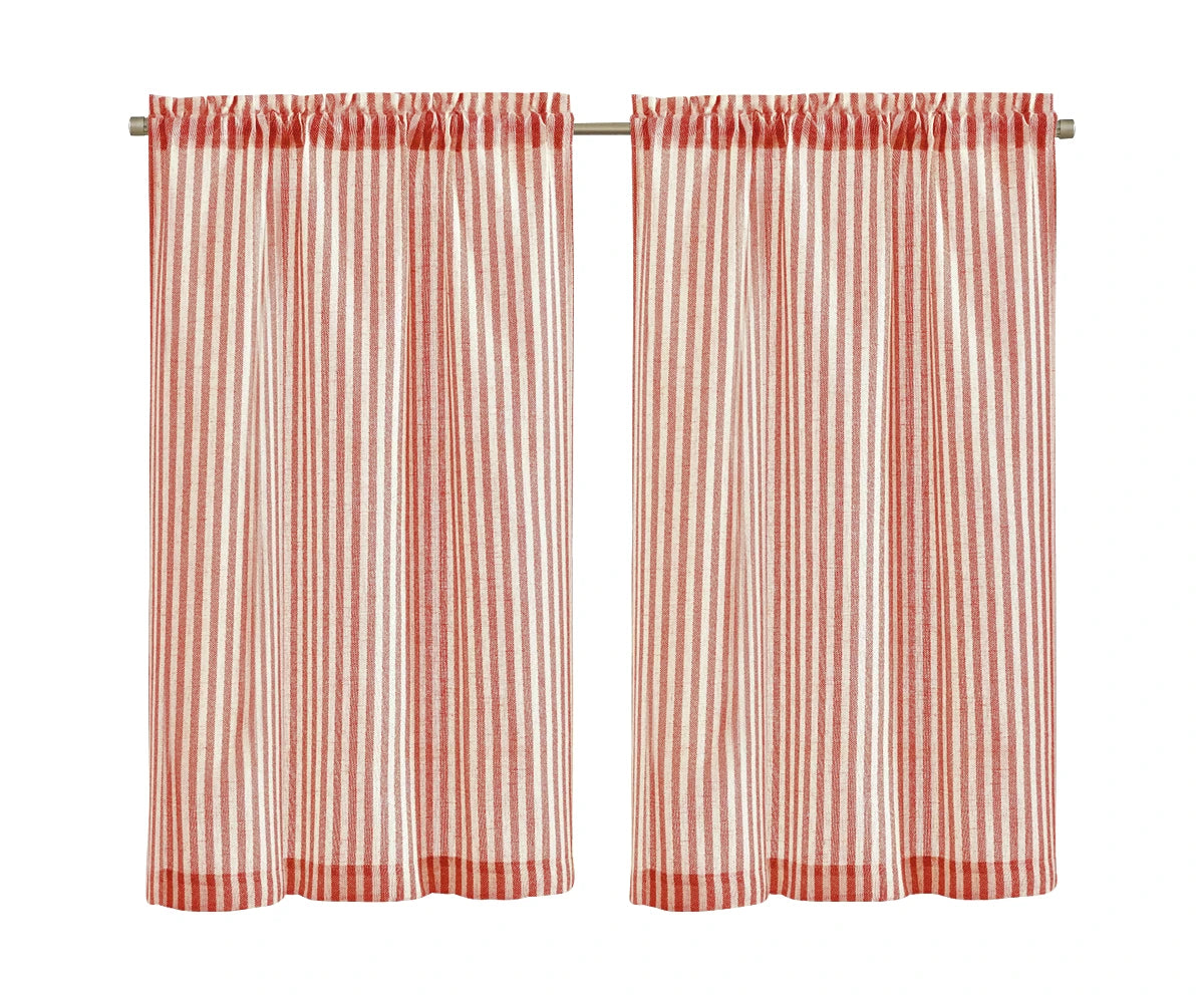 Red café curtains for kitchen windows, 100% linen striped fabric
Short linen kitchen curtains for window privacy