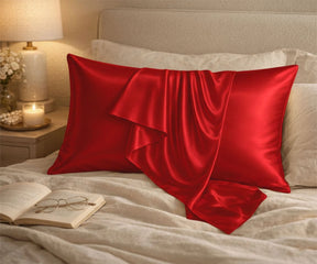 Red 100% Mulberry silk pillowcase set, breathable silk pillow cover for beauty sleep and smooth hair