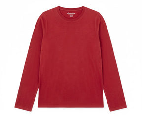 Women's red long sleeve t-shirt with crew neck, slim fit.