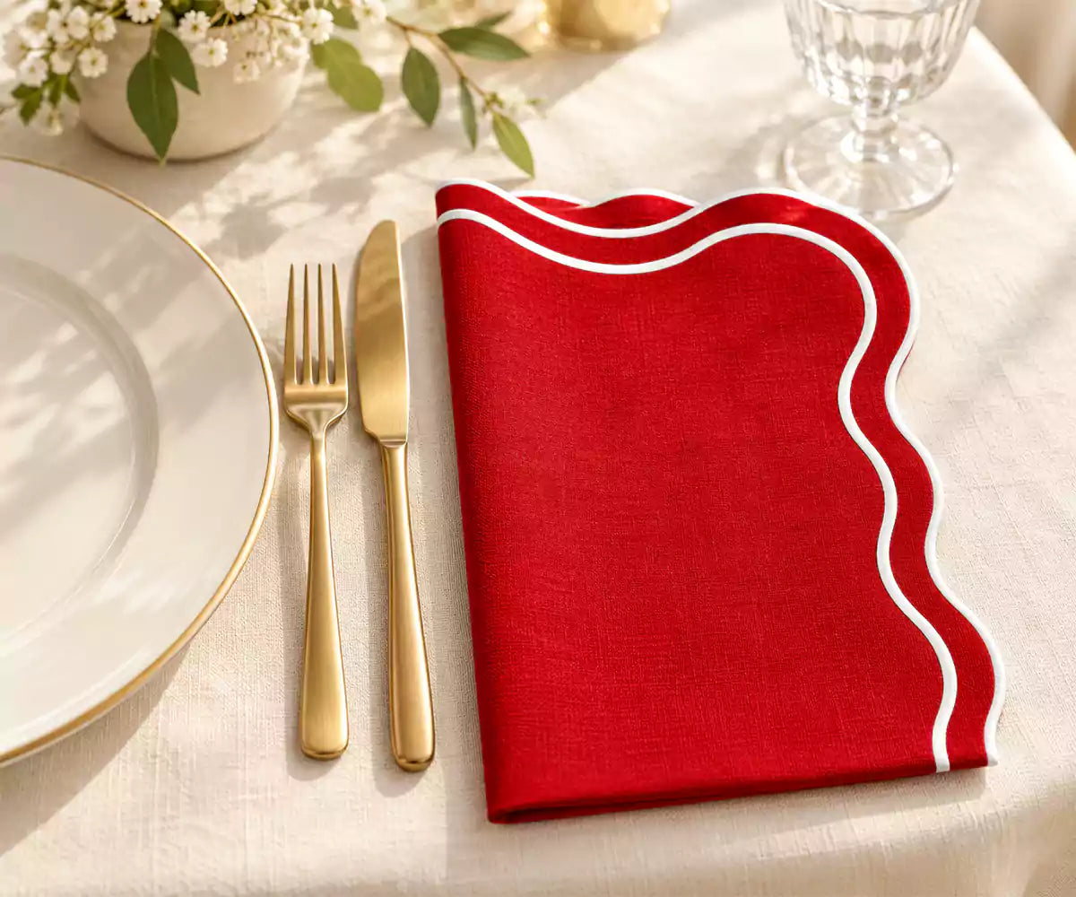 Cloth Red Napkins - Scalloped Napkins