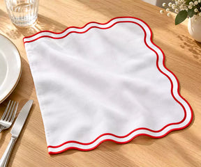 White and Red Napkins with Scallop Trim
