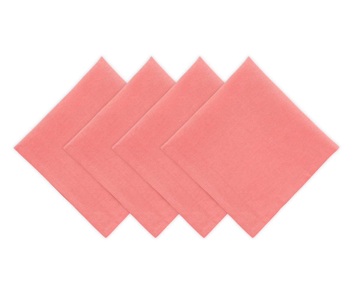 Reusable 100 cotton napkins in pink, size 20 x 20 inches, displayed with elegant tableware.