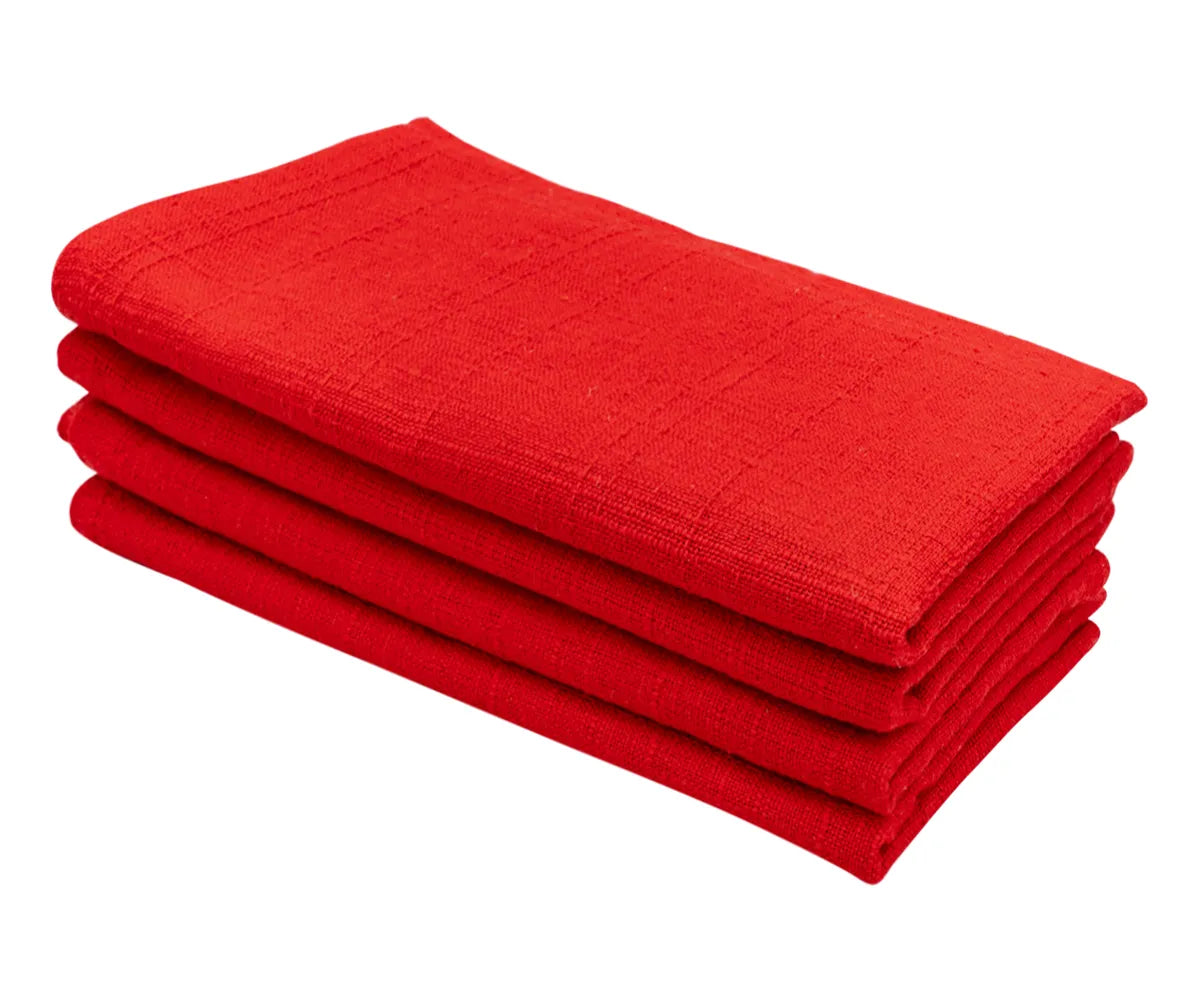 Soft absorbent red napkins pairs well with red tablecloths and runners