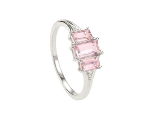 Pink rose quartz gemstone ring with sparkling zircon accents women