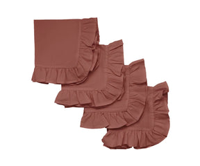 Rosewood cotton napkins with ruffle edges, soft reusable cloth dinner napkins in bulk for weddings and everyday dining.
