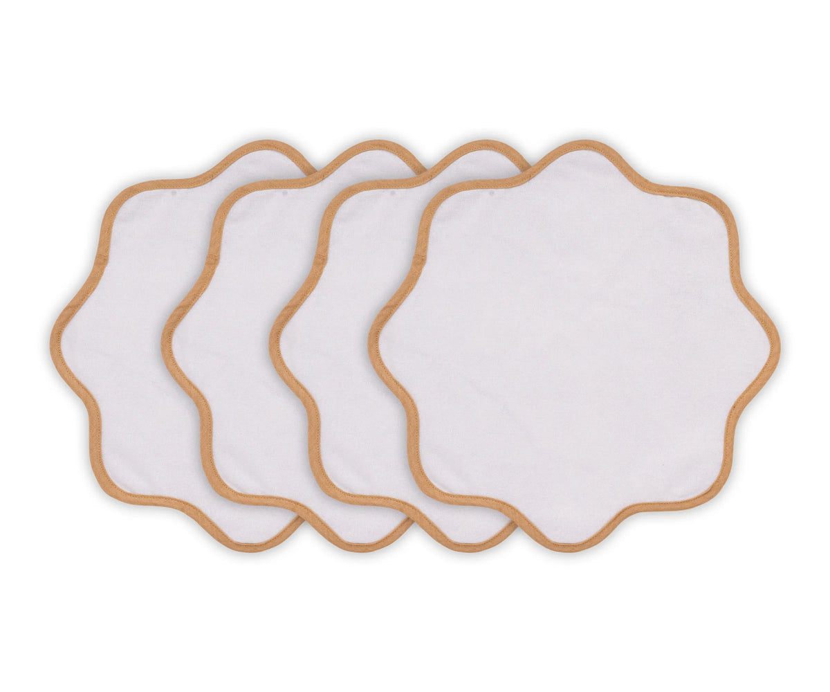 Elegant white cotton placemat with scalloped edges, 15-inch size, perfect for everyday dining and wedding table settings