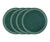 Green cotton round placemats with embroidered dot trim – set of 4