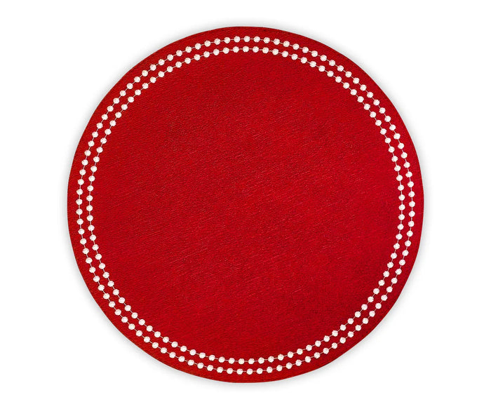 Elegant red embroidered placemats made of 100% cotton – 17-inch round table mats