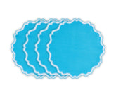 Turquoise blue cotton round placemat with scalloped edge for dining table décor