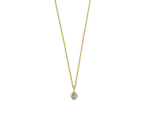 Gold round pendant necklace with 5mm cubic zirconia, A perfect diamond alternative, this cubic zirconia necklace offers luxury sparkle at an affordable price.