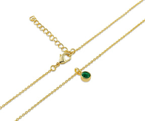 Round-cut green gemstone pendant on adjustable gold chain, dainty emerald necklace gold chain for women