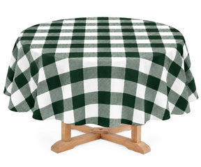 Round Plaid Linen Tablecloth in  Green and White