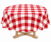Round Plaid Linen Tablecloth in Red and White
