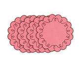 Soft pink cotton placemat with scalloped edges, 15-inch round design for elegant dining, weddings, and bridal showers