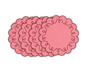 Soft pink cotton placemat with scalloped edges, 15-inch round design for elegant dining, weddings, and bridal showers