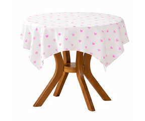 Pink heart embroidery cotton round tablecloth for romantic dinners, weddings, and elegant home décor