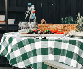 Green and white plaid tablecloth for farmhouse kitchen