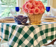 Green and white gingham table cover for kitchen decor