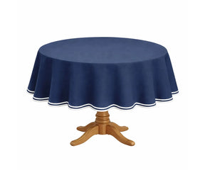 Round dining tablecloth with a refined scalloped border, crafted from high-quality cotton for a smooth finish and long-lasting use. This elegant table linen complements a variety of interior styles and is suitable for daily dining, festive gatherings, brunch tables, and coordinated tablescapes.