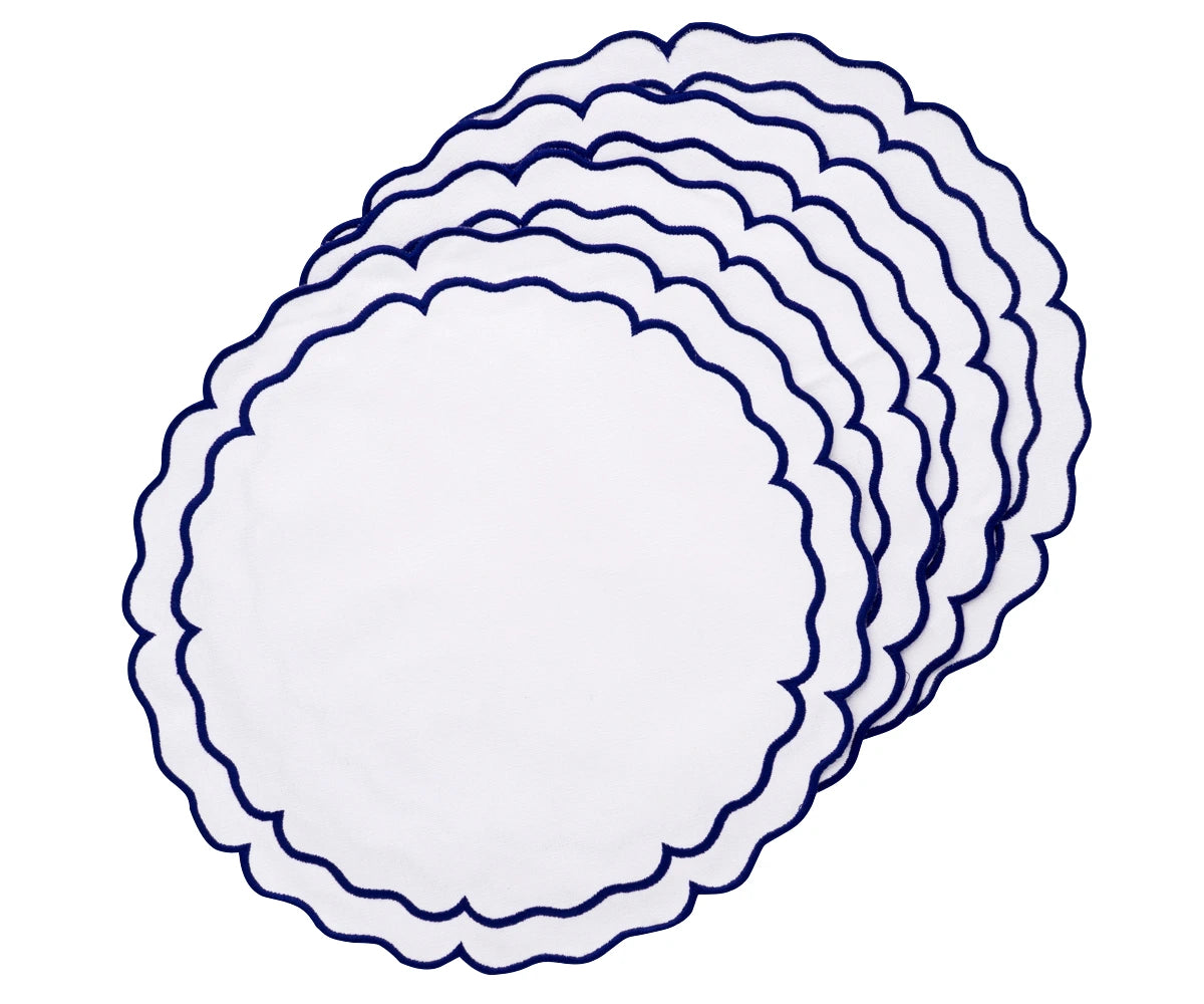 Elegant white and royal blue cotton placemats for dining table