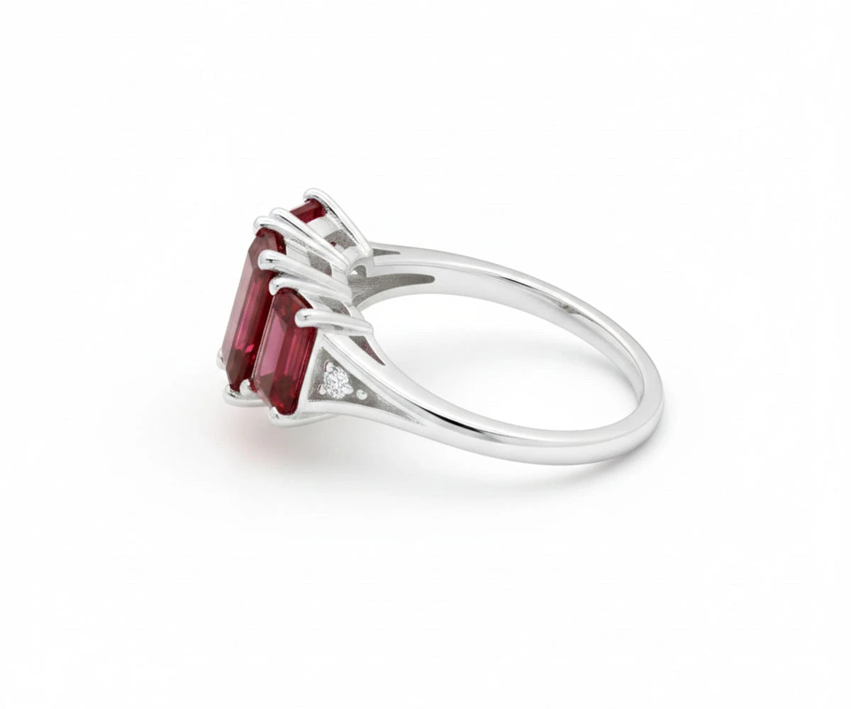 Red gemstone ruby ring with zircon accents in stylish design