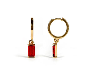 Red gemstone gold huggie earrings, small hoop earrings for women, chic everyday accessories and gift for her