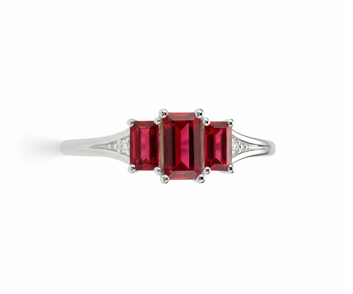 Red ruby gemstone ring with sparkling zircon accents for women