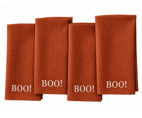 Rust Halloween cloth napkin with BOO design for fall and Halloween table decor Reusable table napkin for Halloween dinner parties, autumn gatherings, seasonal dining, and entertaining