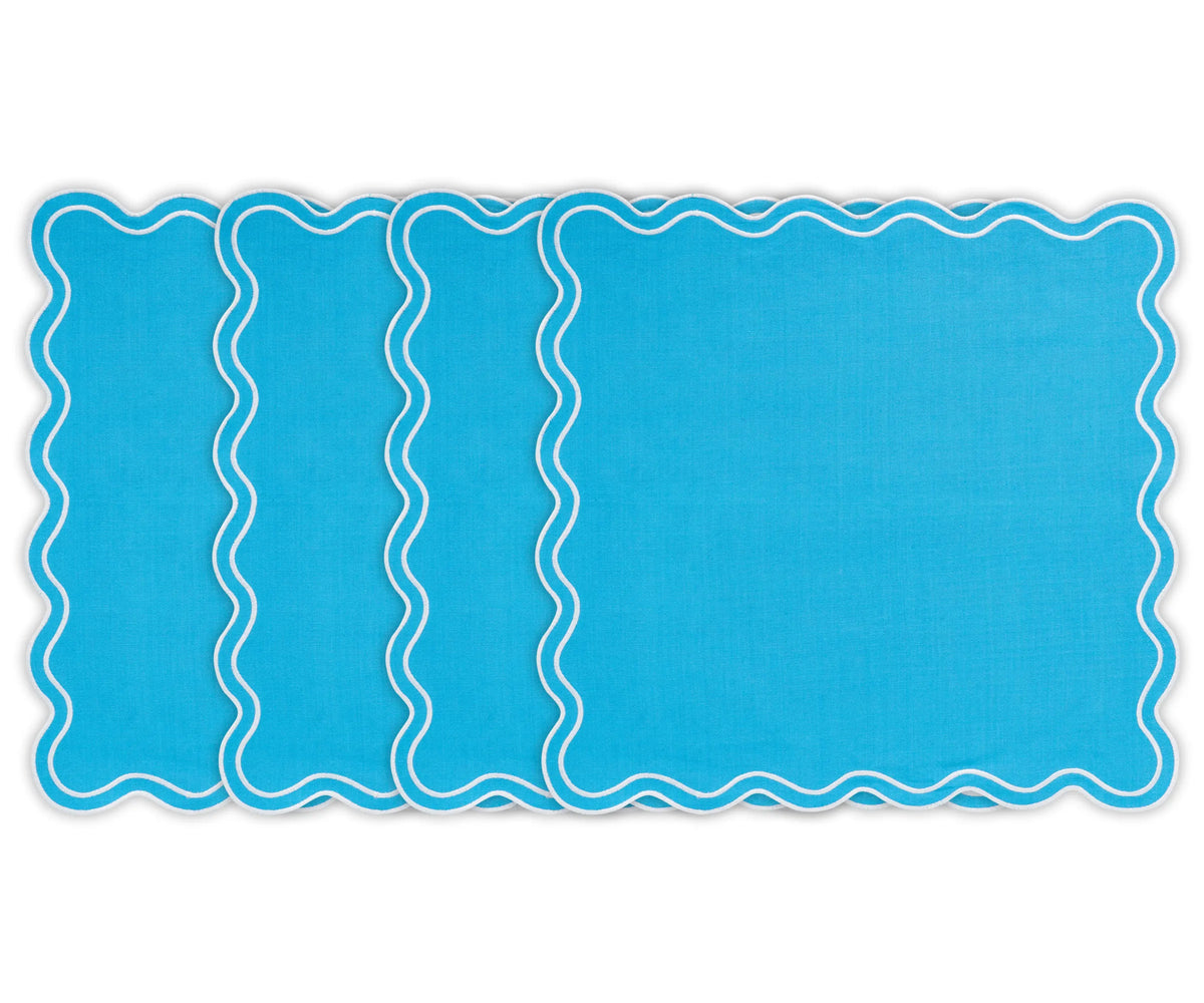 Set of 12 turquoise cotton scalloped napkins, 18x18 inch dinner napkins with elegant scalloped edges, reusable and machine washable