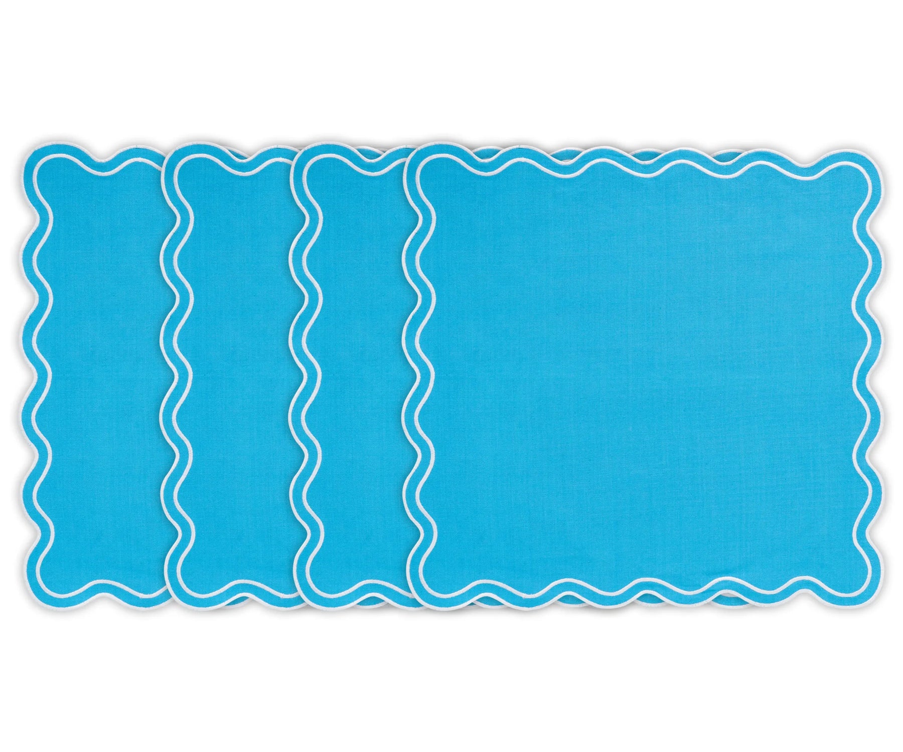 Set of 12 turquoise cotton scalloped napkins, 18x18 inch dinner napkins with elegant scalloped edges, reusable and machine washable