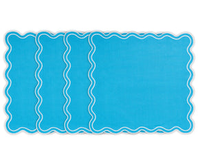 Set of 12 turquoise cotton scalloped napkins, 18x18 inch dinner napkins with elegant scalloped edges, reusable and machine washable