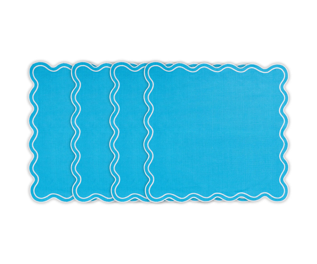 Set of 12 turquoise cotton scalloped napkins, 18x18 inch dinner napkins with elegant scalloped edges, reusable and machine washable