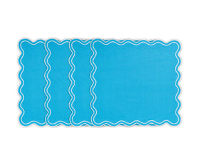 Set of 12 turquoise cotton scalloped napkins, 18x18 inch dinner napkins with elegant scalloped edges, reusable and machine washable