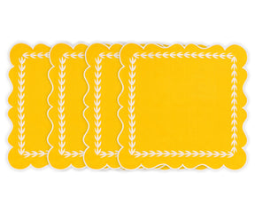 Set of 12 yellow cotton scalloped napkins, 18x18 inch cloth dinner napkins with scalloped edges, reusable and machine washable
