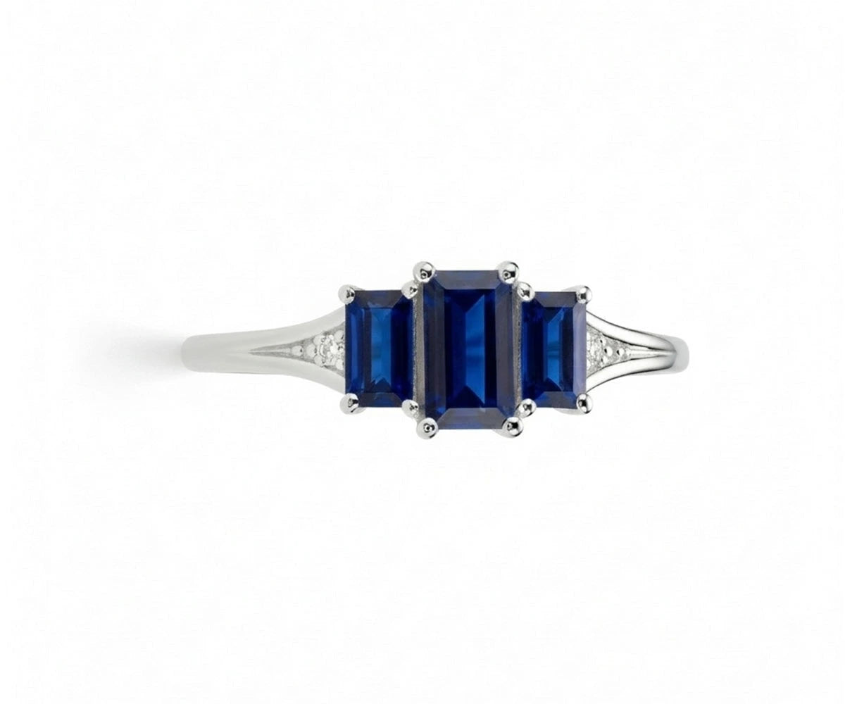 Sapphire Ring with White Zircon