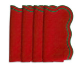 Festive red and green scalloped cotton napkins made from 100% cotton. Soft, durable, and reusable—perfect for holiday dinners and events.