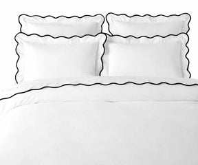 Black scallop duvet cover set with refined cotton finish