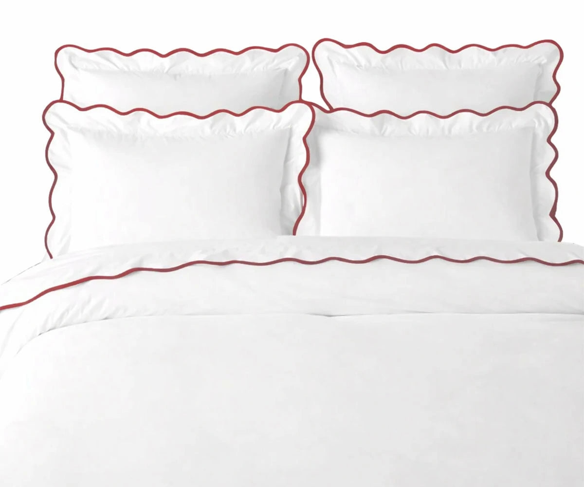 Burgundy scallop duvet cover set in soft breathable cotton bed sheet set for bedrooms