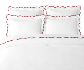 Burgundy scallop duvet cover set in soft breathable cotton bed sheet set for bedrooms