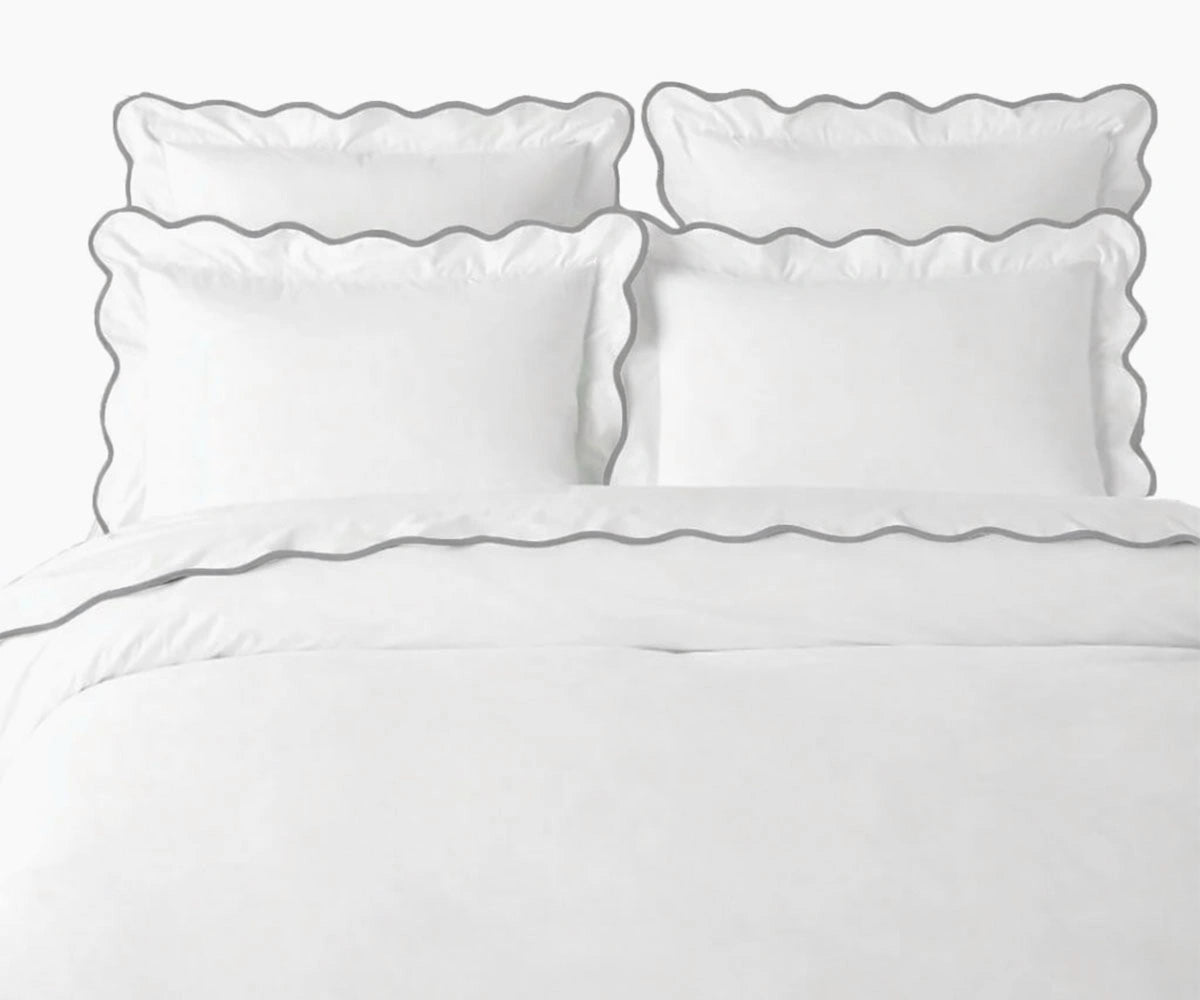 Grey scallop duvet cover set in 100% premium cotton fabric