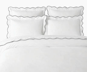Grey scallop duvet cover set in 100% premium cotton fabric