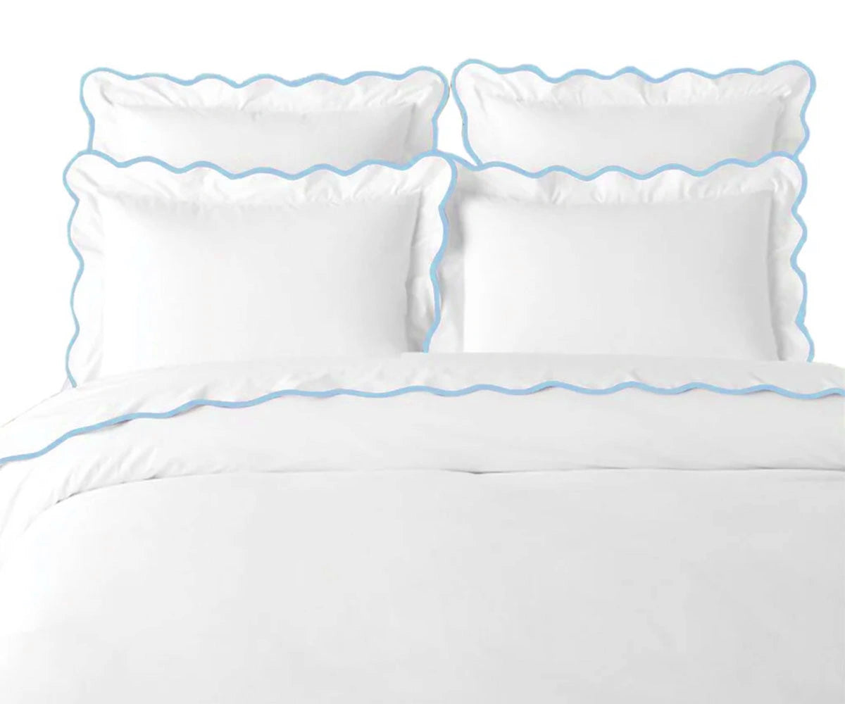 Soft light blue cotton scalloped bedding set for calm bedrooms