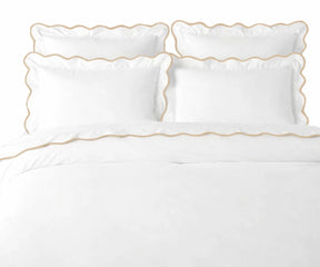 Beige scallop duvet cover set in 100% premium cotton fabric