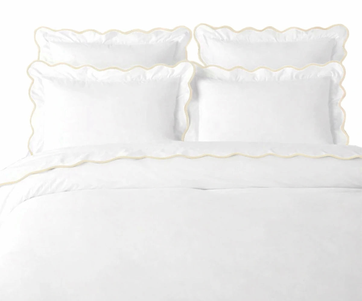 Elegant ivory cotton scalloped bedding set for timeless bedrooms