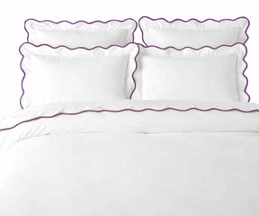 Elegant purple cotton scalloped bedding set with decorative trim