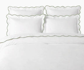 Nature-inspired sage green cotton scalloped bedding set