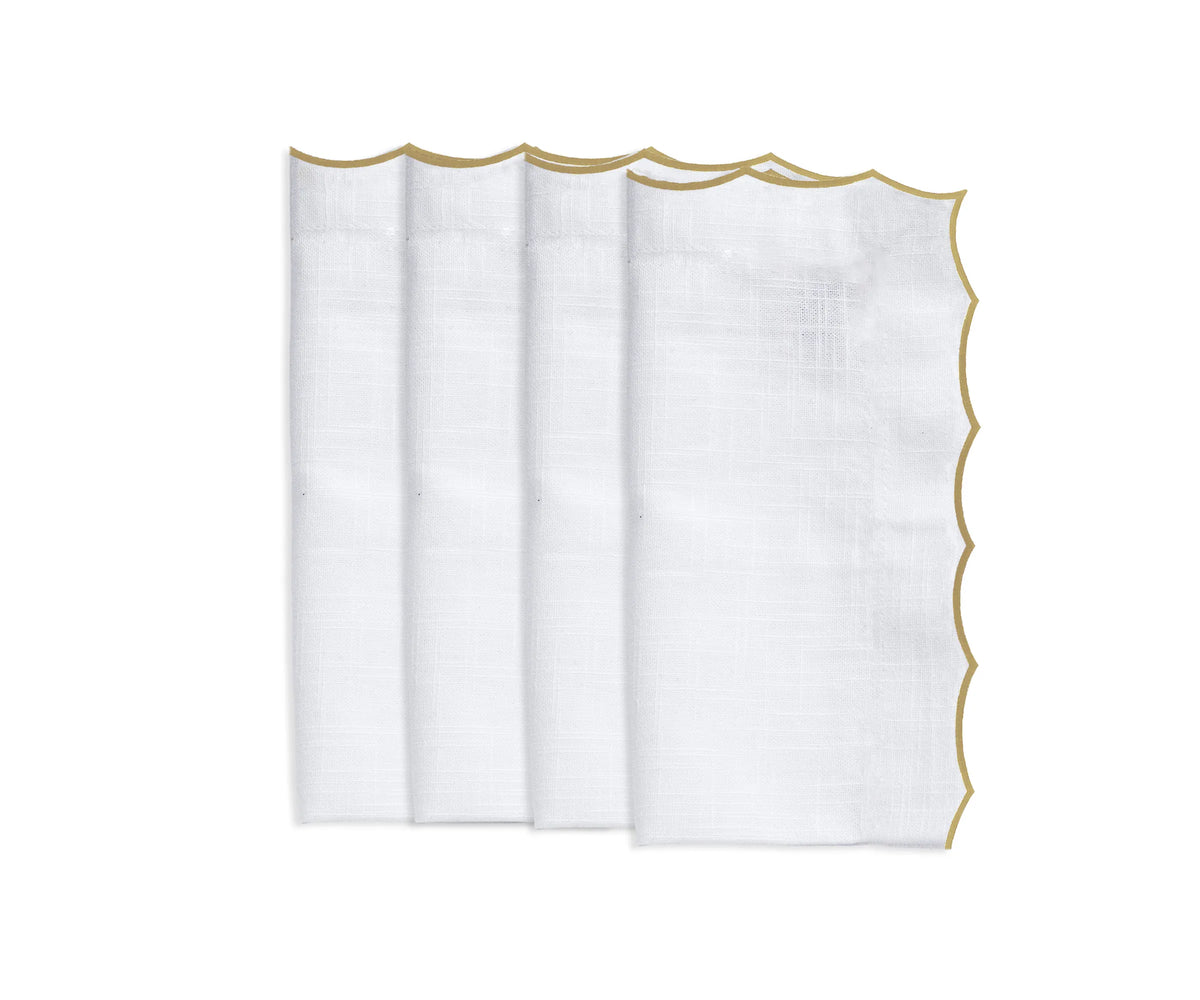 Elegant embroidered cotton wedding napkins with scalloped edges, perfect for formal table décor and special events.