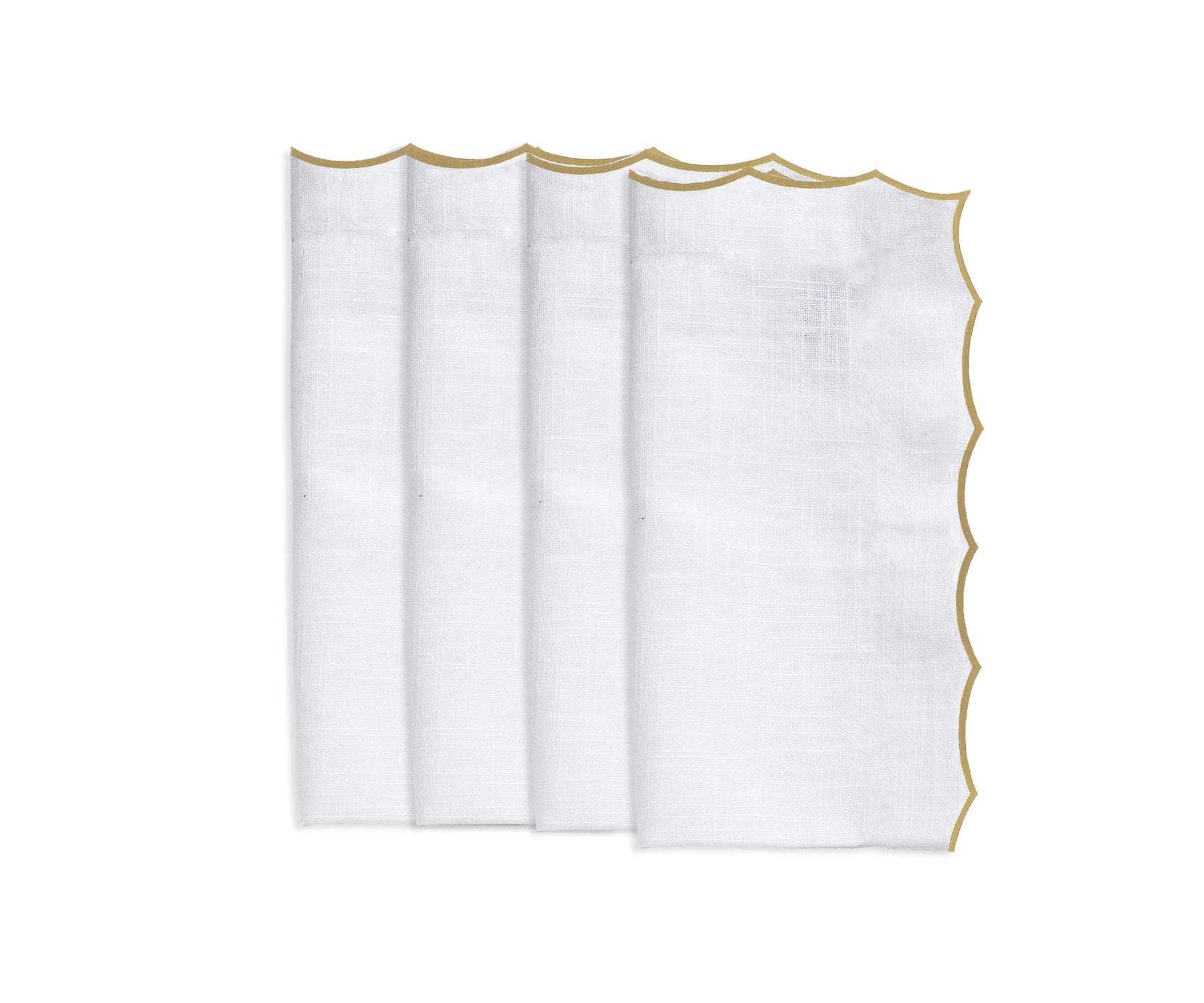 Elegant embroidered cotton wedding napkins with scalloped edges, perfect for formal table décor and special events.