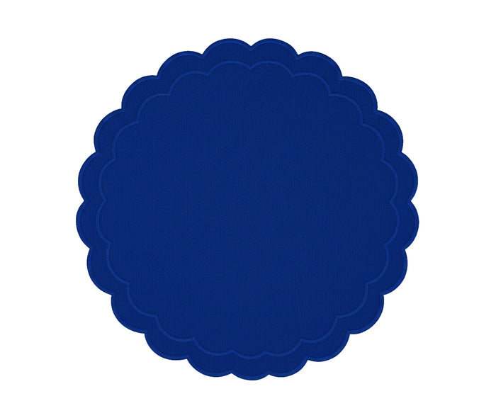 Elegant royal blue round scalloped placemats for dining décor